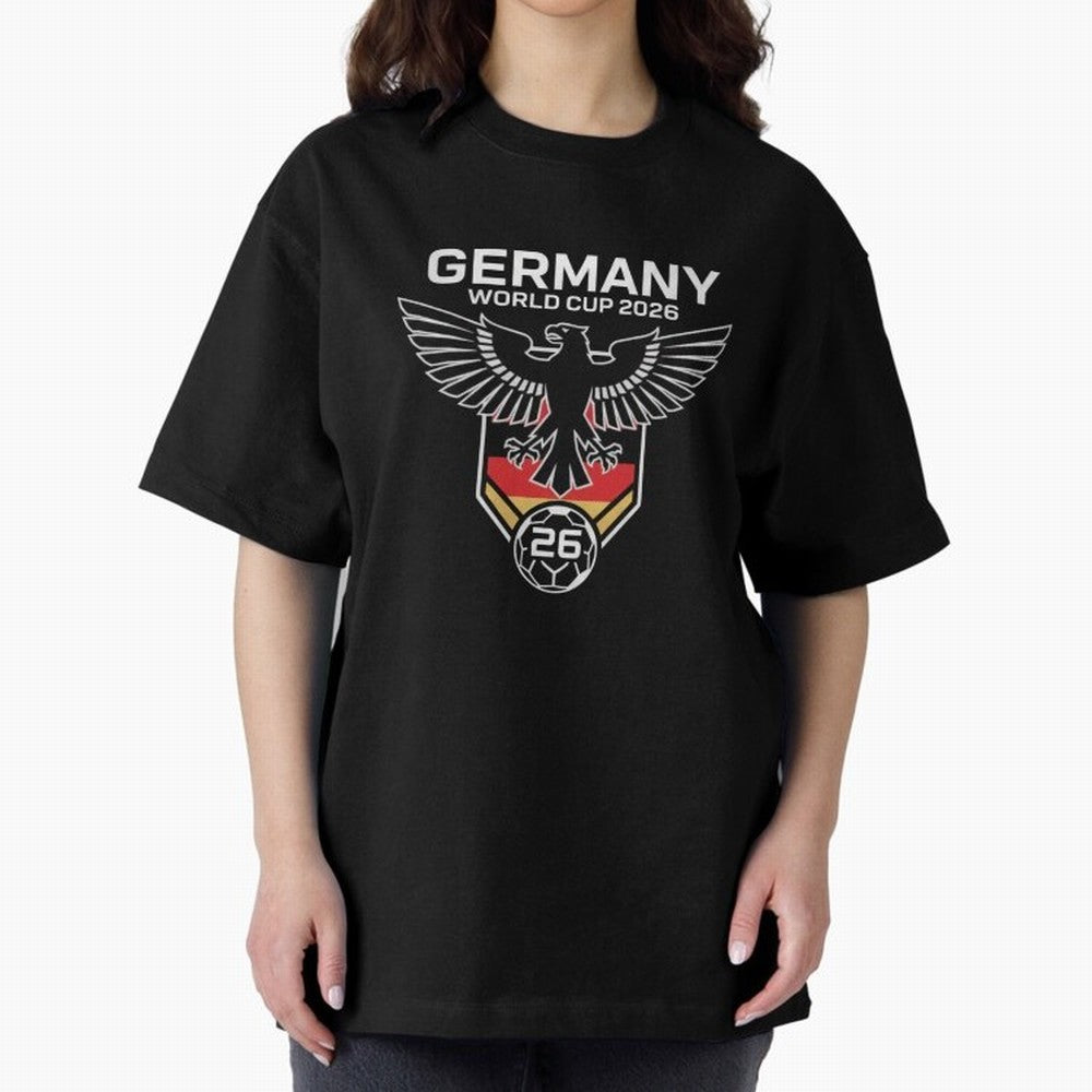 Germany National Football Team World Cup 2026 Eagle Logo Oversized T-Shirt Live the Energy of Match Day Hype around FIFA World Cup 2026, Mbappe, France, Global Supporter Spirit, Legendary Goals, National Colors and Tournament Celebration; Great for