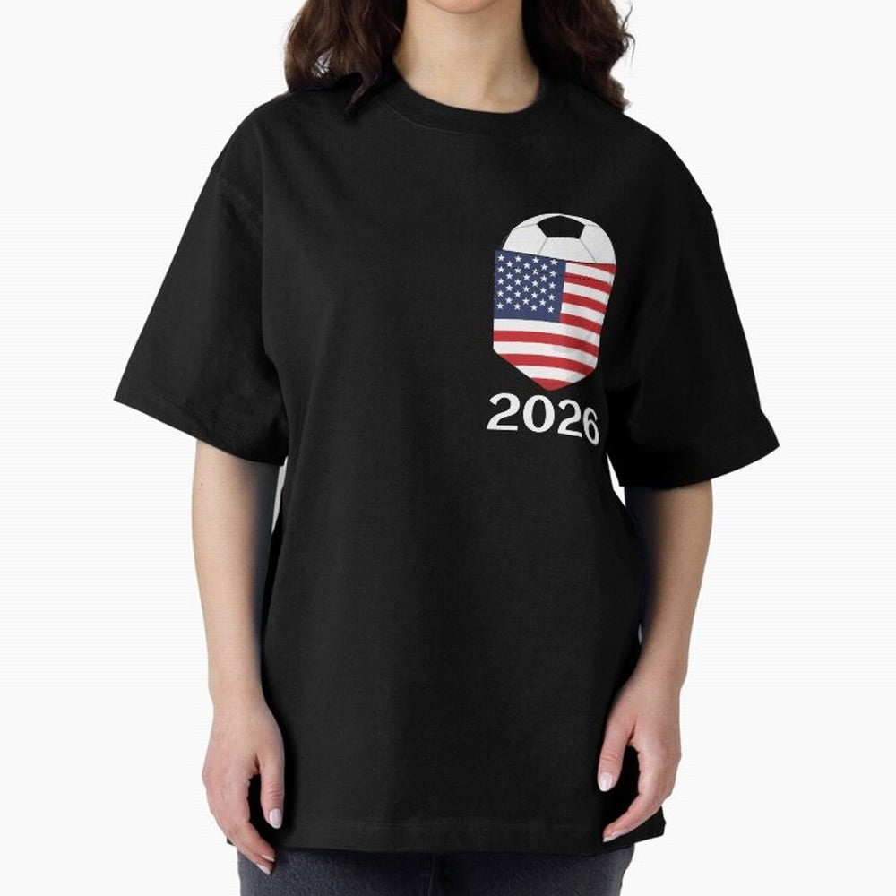 Soccer 2026 USA in the breast pocket Oversized T-Shirt Share Global Football Passion for FIFA World Cup 2026 USA Canada Mexico, Driven by Messi, Neymar and Mbappe, Spain and Netherlands, Soccer Culture, Superstar Moments, National Team Dreams and
