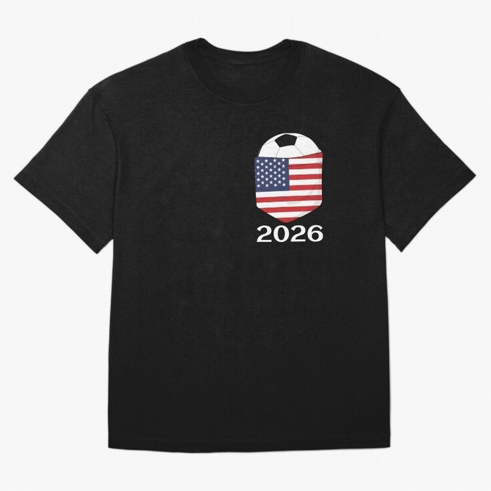 Soccer 2026 USA in the breast pocket Oversized T-Shirt Share Global Football Passion for FIFA World Cup 2026 USA Canada Mexico, Driven by Messi, Neymar and Mbappe, Spain and Netherlands, Soccer Culture, Superstar Moments, National Team Dreams and