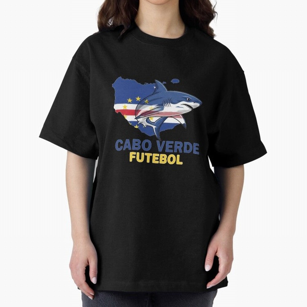Cabo Verde Soccer Blue Shark Design Oversized T-Shirt Represent Fans Who Live for FIFA World Cup 2026 Group Stage for Fans of Haaland and Mbappe and France, Bringing Global Supporter Spirit, Legendary Goals, National Colors and Tournament