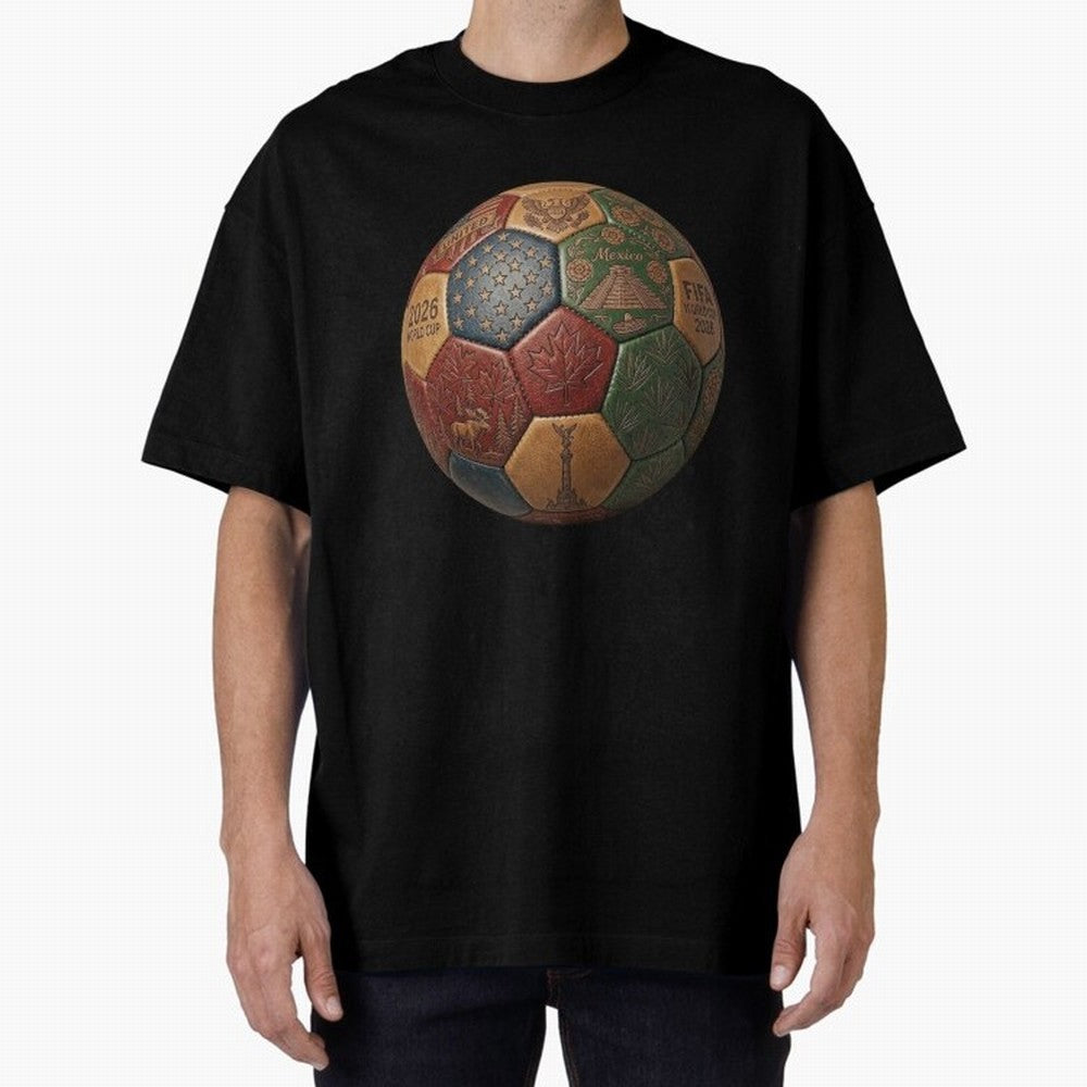 Artistic Ball for the 2026 World Cup ¨C USA, Mexico & Canada Football Design Oversized T-Shirt Relive Global Football Passion for FIFA World Cup 2026 Group Stage, Filled with Cristiano Ronaldo, Haaland and CR7, Spain, Worldwide Fan Energy, Dramatic