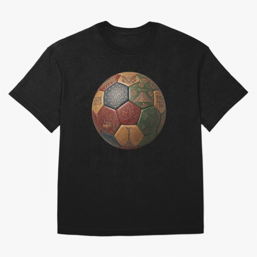 Artistic Ball for the 2026 World Cup ¨C USA, Mexico & Canada Football Design Oversized T-Shirt Relive Global Football Passion for FIFA World Cup 2026 Group Stage, Filled with Cristiano Ronaldo, Haaland and CR7, Spain, Worldwide Fan Energy, Dramatic