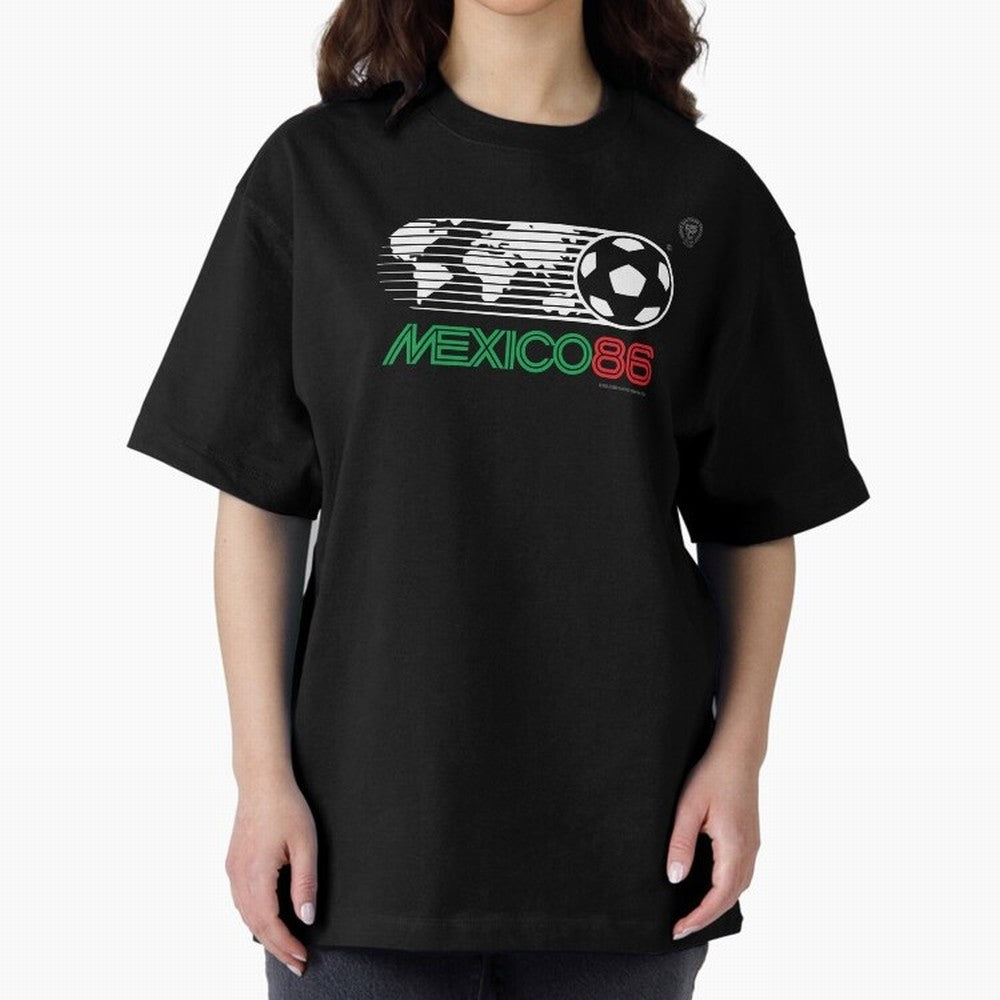 Mexico 86 Logo Tribute ¨C Retro Soccer World Cup Inspired Graphic | Vintage Mexican Football Art | Ruben Santiago Creative Oversized T-Shirt Follow the FIFA World Cup 2026 Journey through Haaland Highlights, Germany Pride, Fan Favorite Moments,